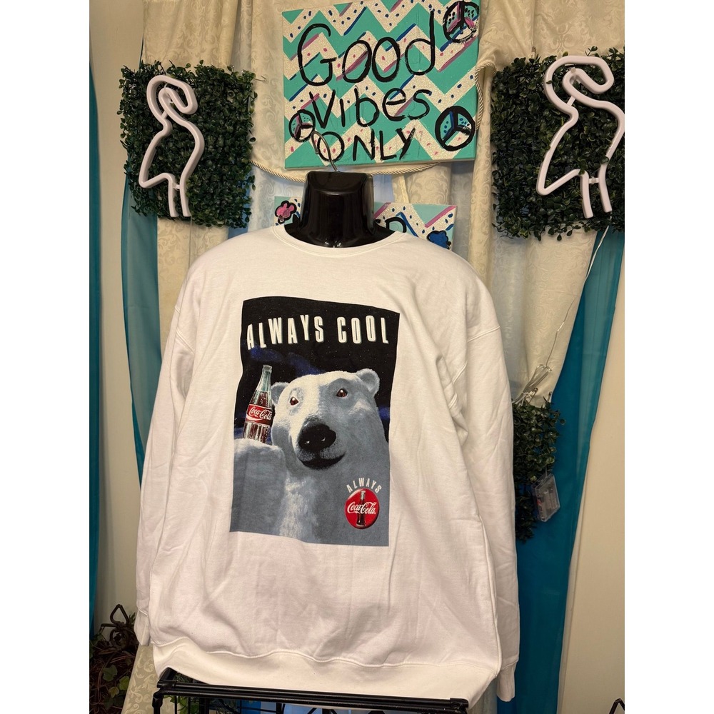 Official Coca-Cola Polar Bear Graphic Sweatshirt Always Cool White L Pullover